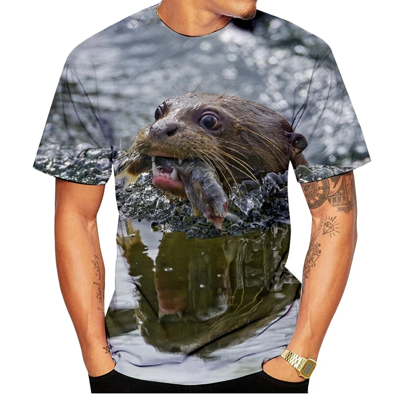 Summer Otter Animal 3D Print T-shirt Cute Tees Men Woman Casual Streetwear Short Sleeve T Shirts Oversized Hip Hop Harajuku Tops