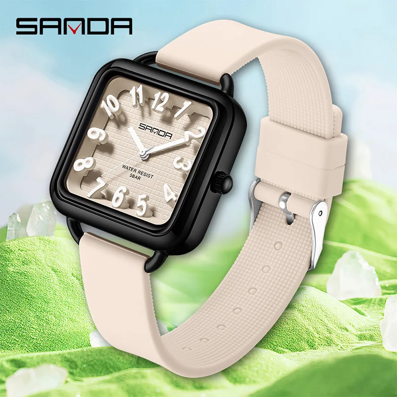 SANDA 3269 модные кварцевые часы для девочек и мальчиков 5 атм водонепроницаемые прямоугольные легкие трендовые студенческие молодые мужские кварцевые часы 2025