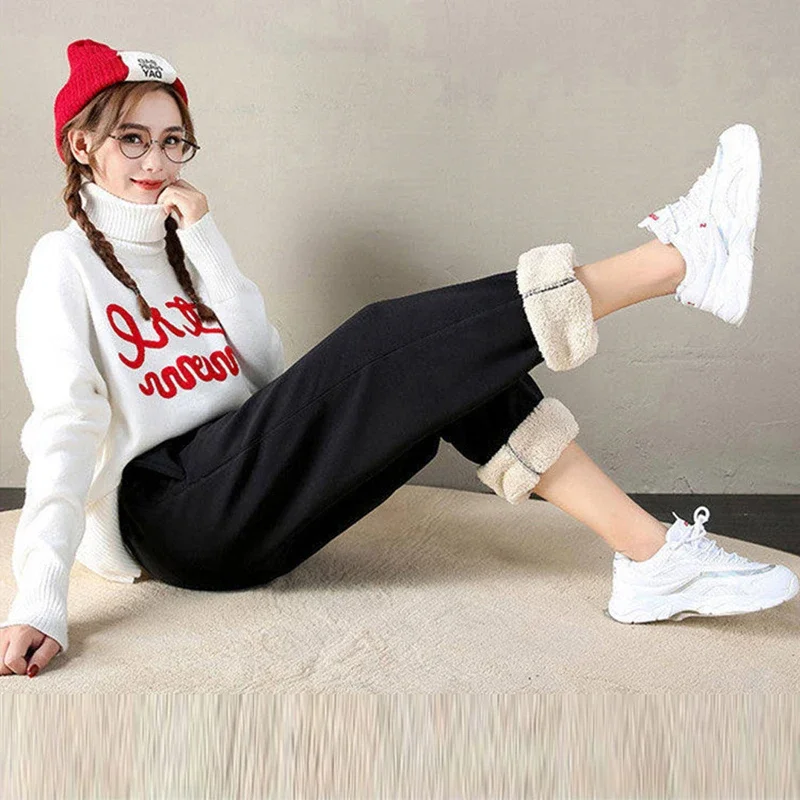 2024 Women Winter Warm Leggings Thick Trousers Drawstring Fleece Long Thicken Y2K Pants Fashion Casual Soild Color Leggings