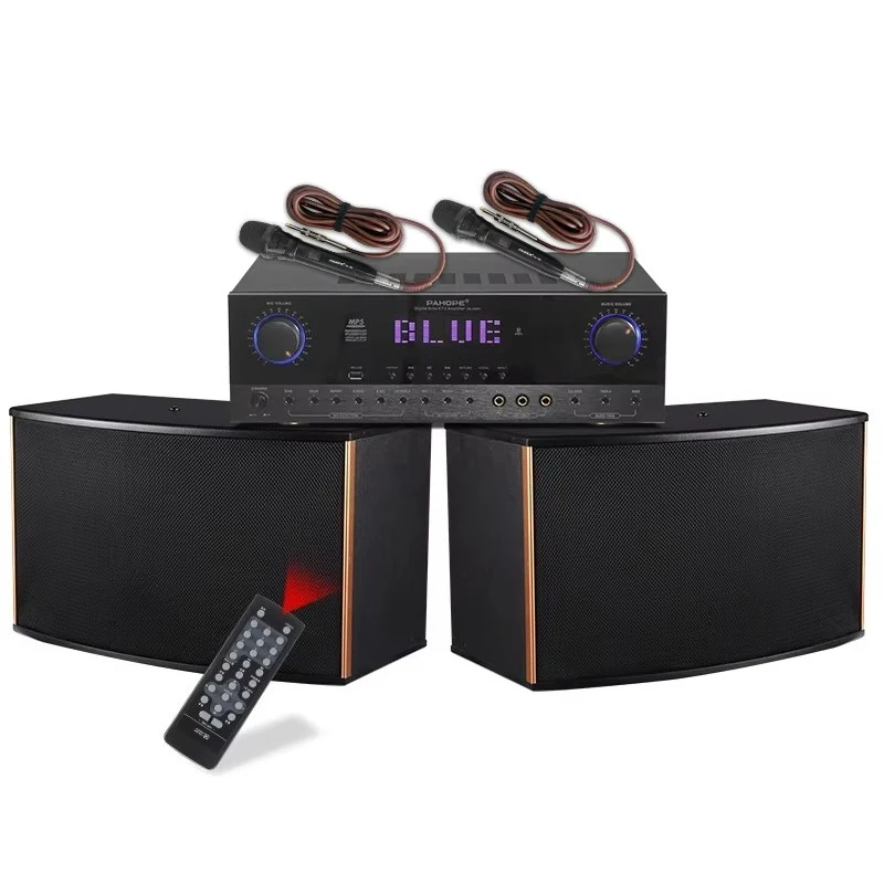 Professional Home KTV Karaoke Sound System Dsp Party o Speaker Equipment With Two Wireless Microphones Wooden Sound System