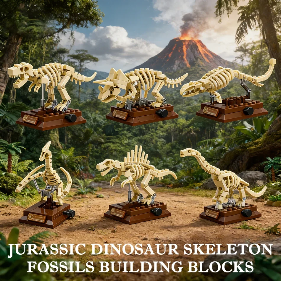 Blocchi da Costruzione di Scheletri di Dinosauri Fossili Giurassici, T-Rex, Triceratopo, Spinosauro, Mosasauro, Brachiosaurus, Giocattoli per Bambini