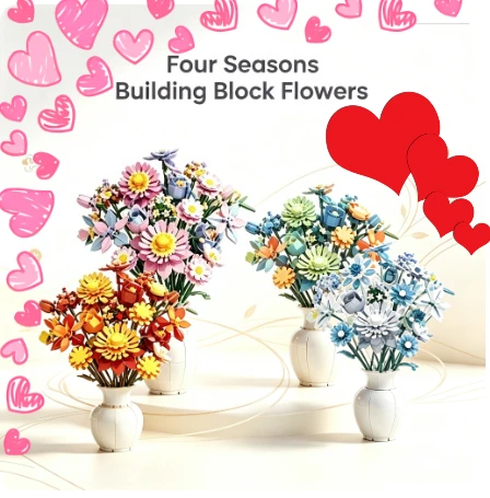2026 Spring/Summer/Autumn/Winter Four Seasons Bouquet Building Blocks Model, Valentine's Day Gift Selection