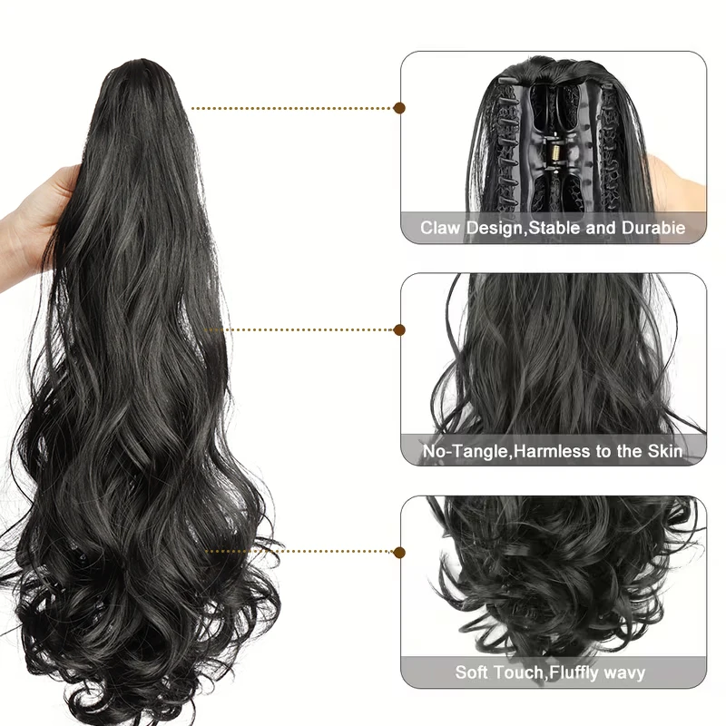 Synthetic Multicolor Ponytail Hair Extensions Long Fluffy Wavy Heat Resistant for Women Curling Pieces Daily image 3