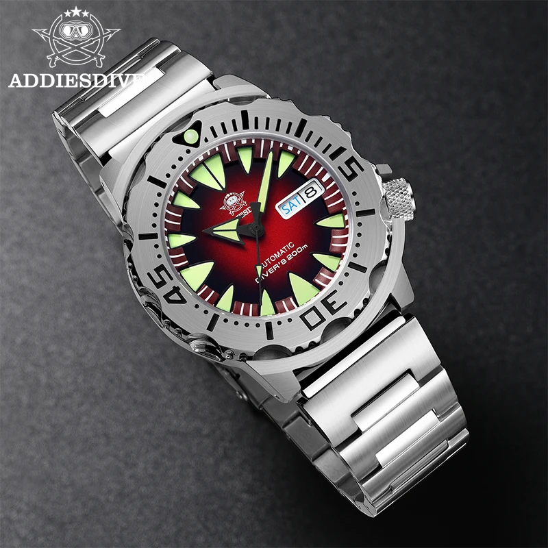 ADDIESDIVE Watches Men Fashion Cool Monster Sapphire Glass 200M Waterproof Week Display Luminous Automatic Mechanical Watch