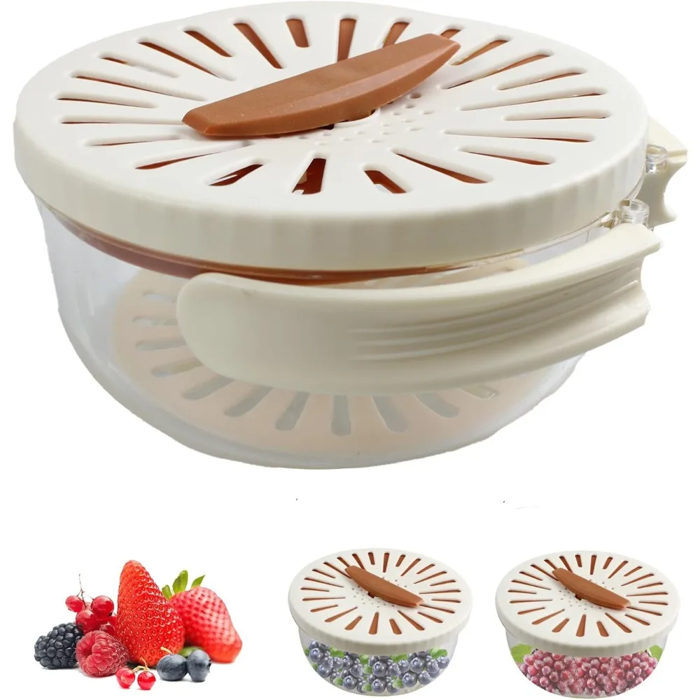 

Fruit and Vegetable Drainer Container, Fruit Strainer with Foldable Handle, Drain Basket with Lid, Kitchen Washer Colander for F