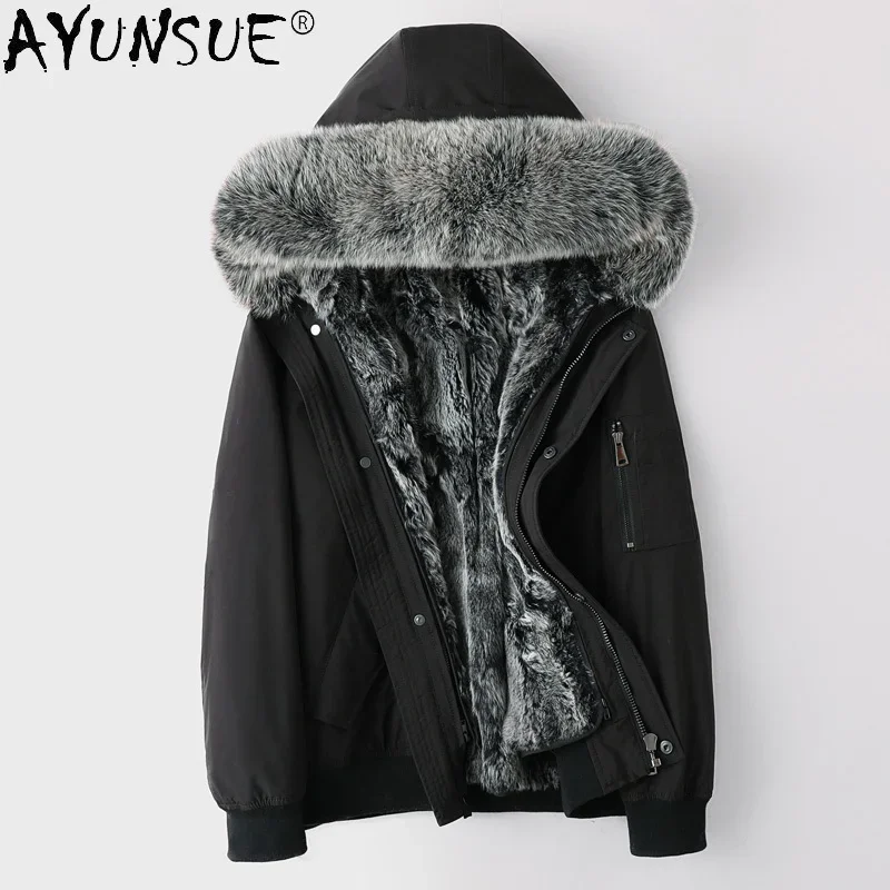 AYUNSUE Winter Jacket Man 2020 Jackets for Men Parka Thick Real Rabbit Fur Coat Rabbit Fur Sleeves 5XL Clothes Chaqueta LXR811