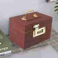 Wooden Treasure Chest Educational Large Capacity Locking Safety Multipurpose Wood Money Storage Box with Password Lock for Kids