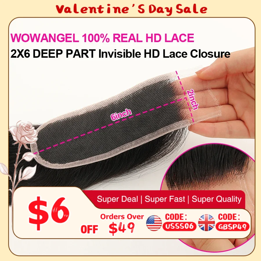 

WOWANGEL 2x6 Глубокий пробор HD Кружевная застежка Фронтальная только расплавленная кожа Прямые волосы Ким К Закрытие Предварительно выщипанные девственные волосы для женщин