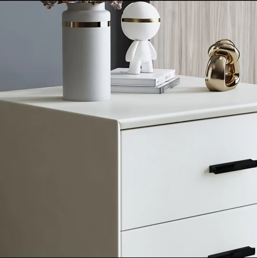 Modern Nordic Minimalist Square Nightstand Smonetky Color Oak Glass Sheet Luxury Bedroom Furniture Home Office Storage 2 Drawers