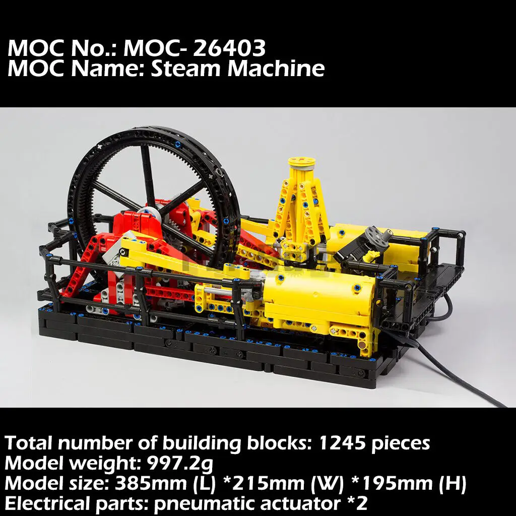 

MOC Technical Series Building Blocks Gear Mechanism Steam Machine Model Engine Blocks Powered by Air Pump Pneumatics Bricks