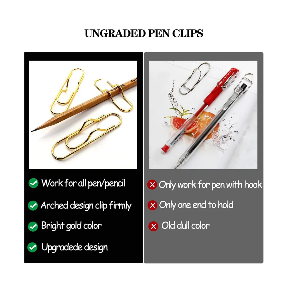 30PCS Metal Pencil Clips Multifunctionional Gold Pen Clips Paper Clip Stationery Tool Stainless Steel Paper Clip Holder