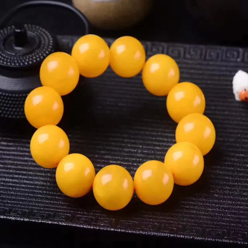 Chicken oil single-loop with round Buddhist beads, yellow amber bracelet for men and women 2