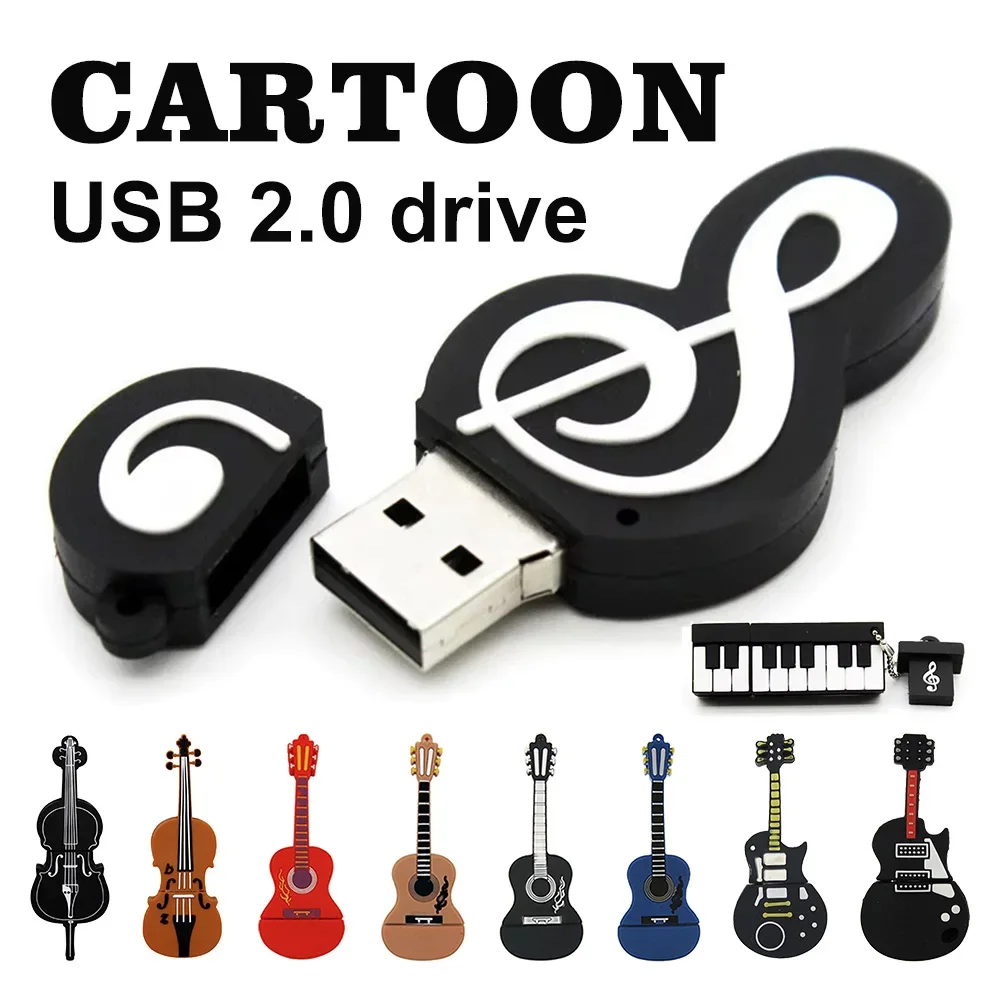 Cartoon Violin USB 2.0 64GB Real Capacity U Disk 32GB Cute Flash Drive 16G 8GB Silicone Memory Stick Gifts for Children