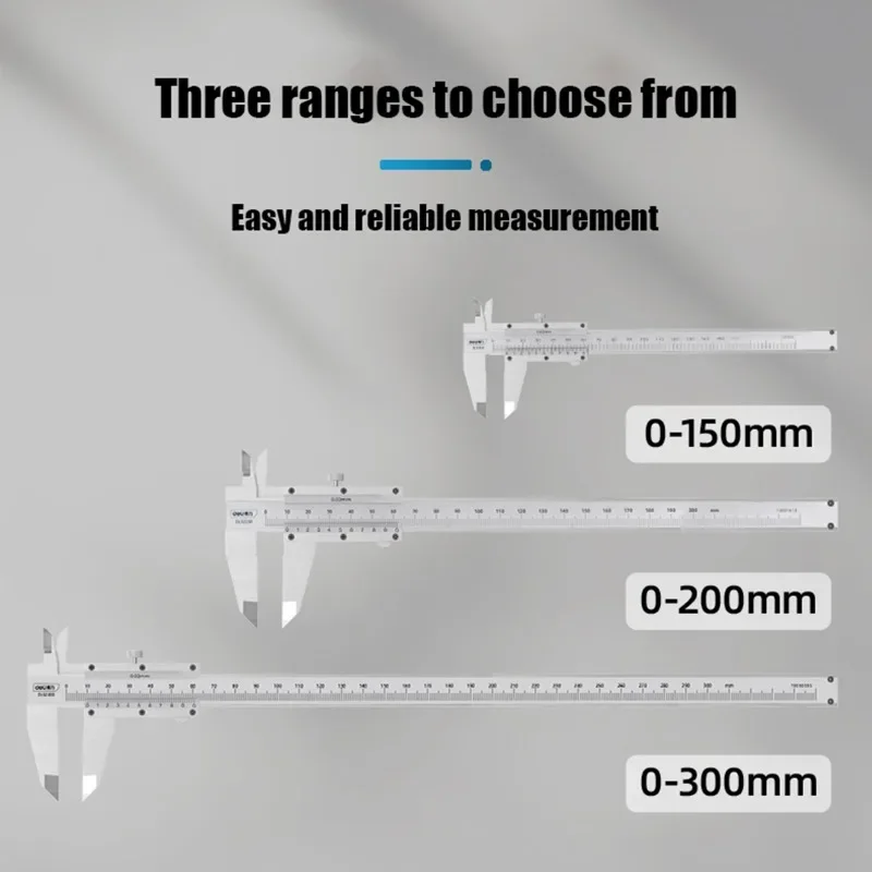 Deli 1 Pcs Vernier Caliper 0-150/0-200/0-300mm Carbon Steel Gauge Multifunctional Woodworking High Precision Measuring Tools