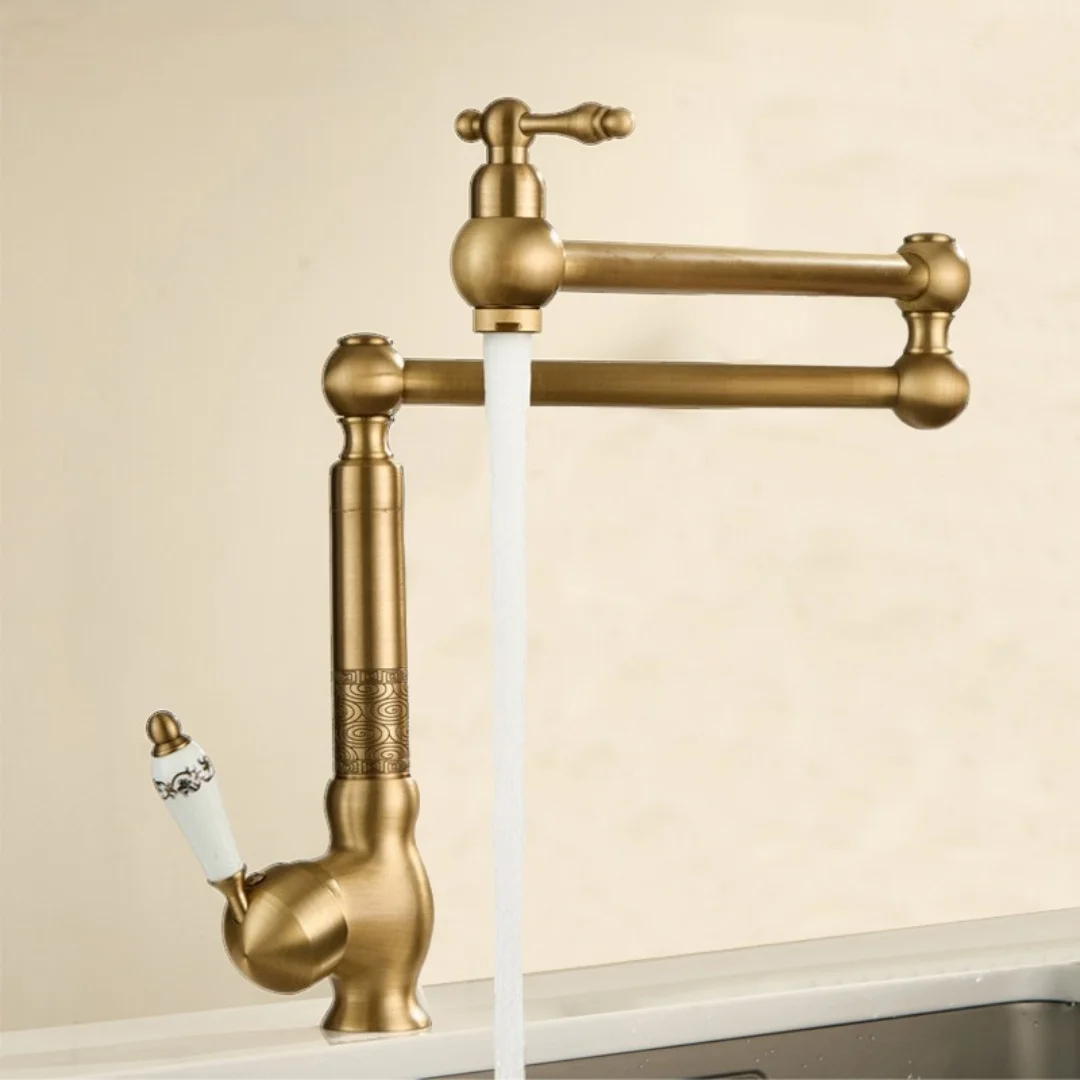 Antique Bronze Kitchen Faucet Foldable Pot Filler Tap Rotating Sink Faucet Hot and Cold  Sink Tap Rotate Folding Spout  Brass