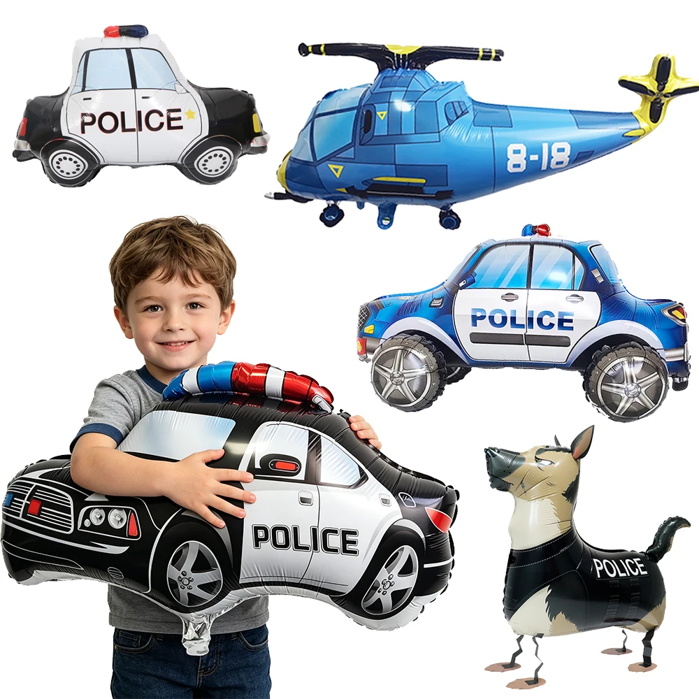 Polizei-Thema Cartoon Auto Flugzeug Hund Folienballon Kindergeburtstag Baby-Shower Deko-Zubehör Kinder-Geschenke – Detail 1