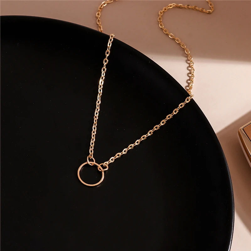 Aihua Mode Mädchen Schlüsselbein Kette Hohl Runde Kreis Halsketten für Frauen Einfache Prägnante OL Halsketten Geburtstag Schmuck Geschenke – Detail 1