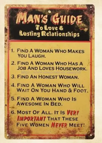 Man's Guide to Love Lasting Relationships metal tin sign courtyard homes