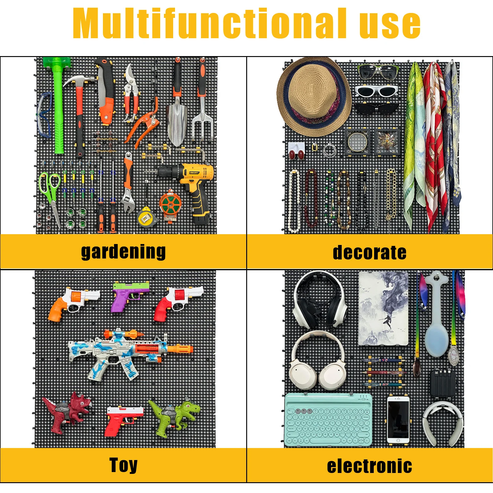 6 pcs grey plastic peg board set 200 accessories, rust-proof, non-sagging,  Garage Peg Board Wall Pegboard Organizer