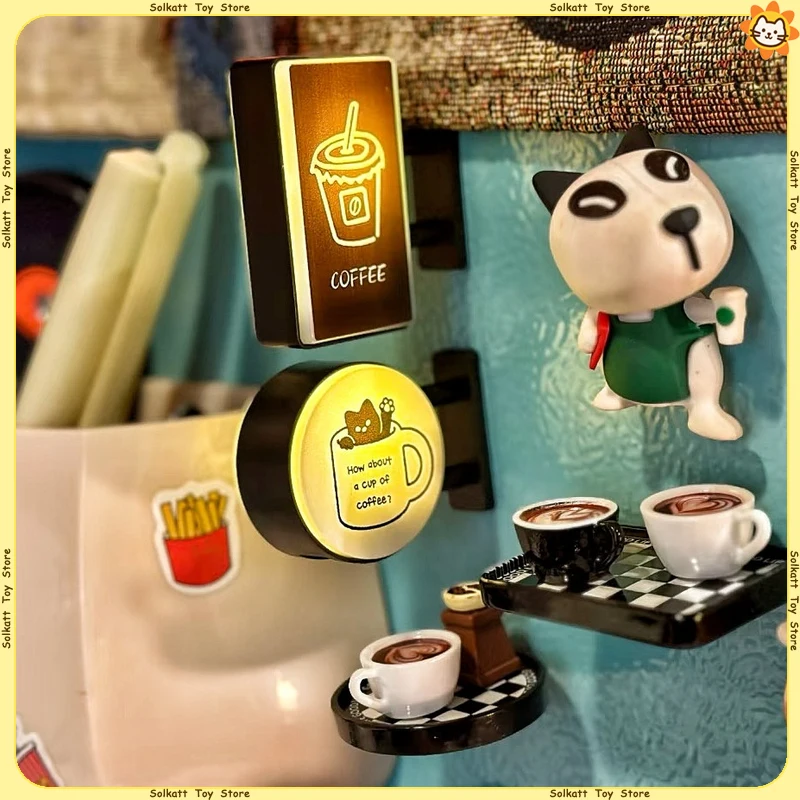 Caixa de café gato preguiçoso ímãs de geladeira bandeja de tabuleiro de xadrez em miniatura pão latte copo decoração para casa sinal de luz simulação presentes