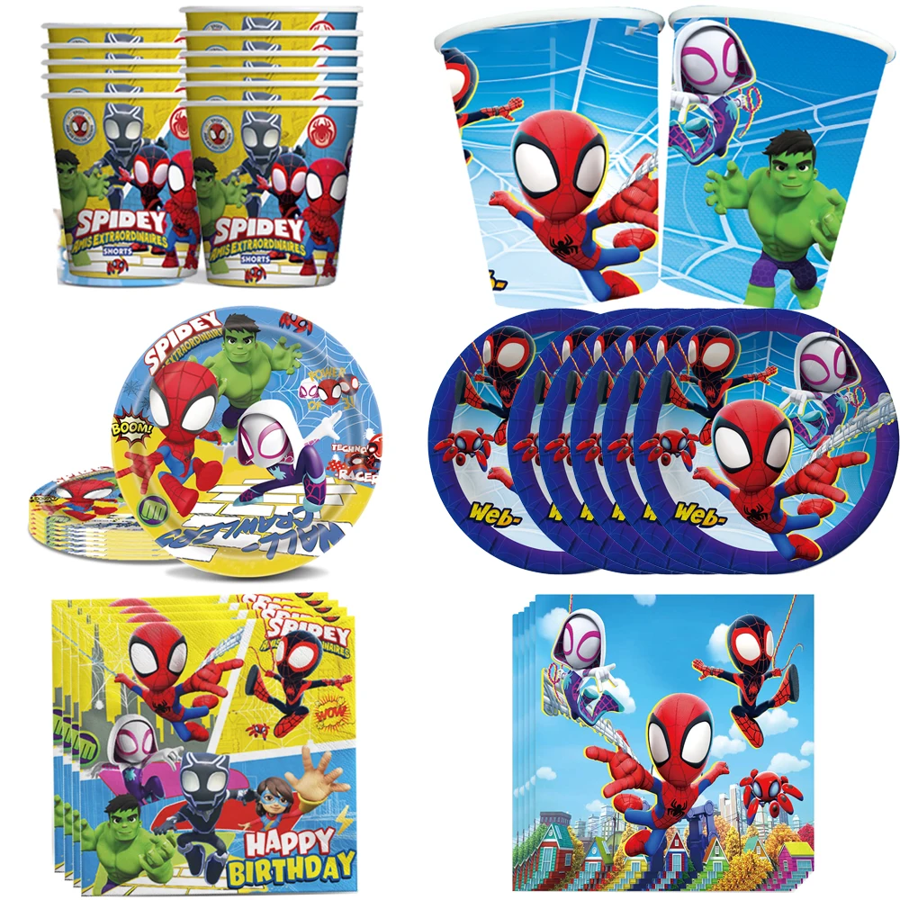 Disney Spidey Birthday Party Decorations Spider Disposable Dinnerware Cup Tablecloth Plate Set Kids Baby Shower Supplies Gifts