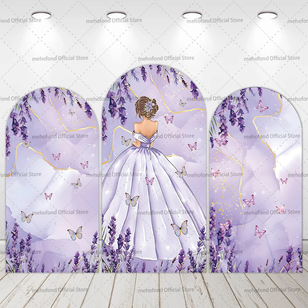 

Мехофонд на заказ, двусторонняя фиолетовая мраморная бабочка Quinceanera, 15-я крышка для дня рождения для девочек, арка Chiara, фон, декор, фон