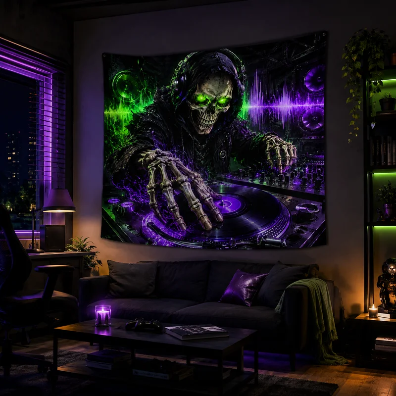 VIKAMA Street Graffiti Skull Wall Tapestry Bright Neon Style Teen Room Dorm Gaming Room Living Room Hanging Cloth Decor
