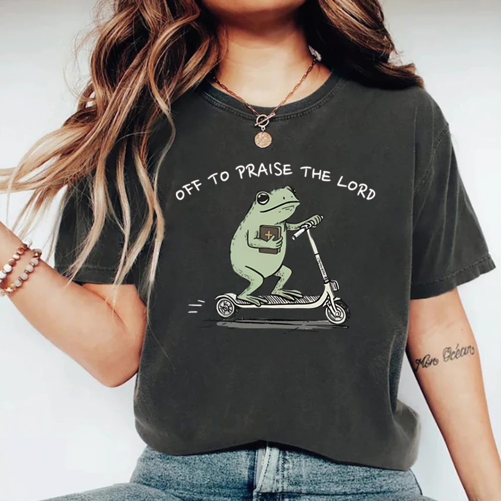

Забавная лягушка Off To Praise The Lord Футболка Христианская футболка Библейская футболка Иисус Церковная вера Юмор Футболка унисекс Топы с короткими рукавами