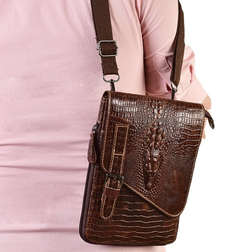 Crocodile Pattern Messenger Bag Genuine Leather Shoulder For Men Cowhide Fashion Small Flap Male Crossbody Chest Pack Handbag