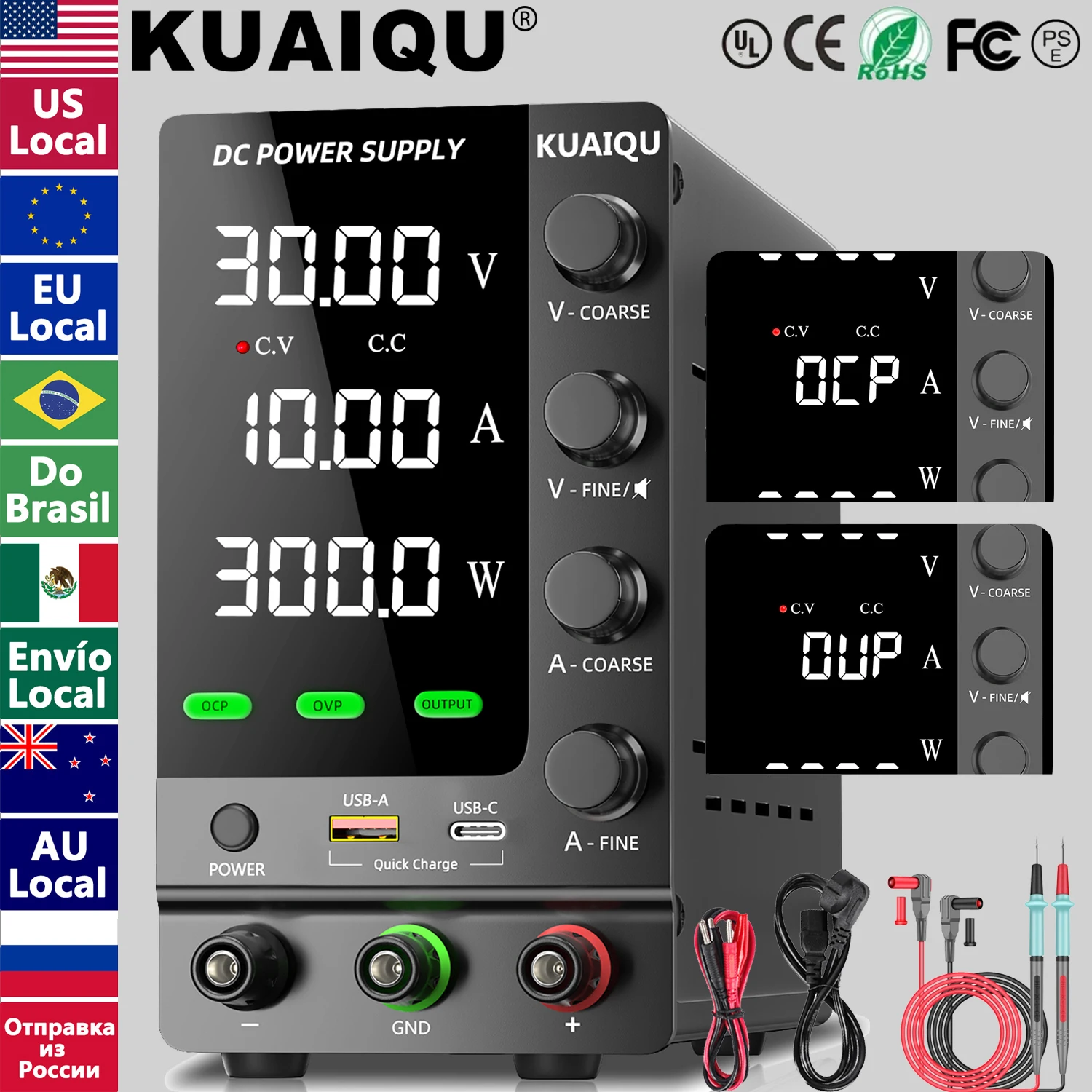 

Регулируемый лабораторный блок питания KUAIQU DC 30В 10А 5А, настольный источник питания 60В 5А 120В 3А, стабилизатор напряжения