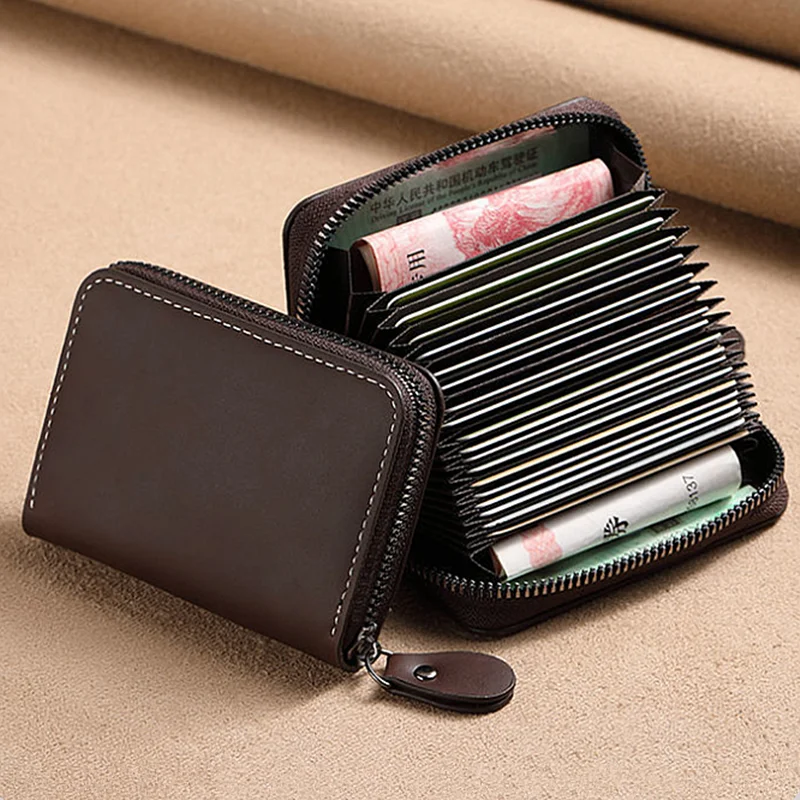 Multi-function PU Leather Card Holder Multi-Card Business Solid Colour Small Wallets Anti-theft Brush Women/Men Coin Purse