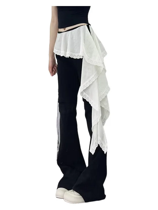 Plus Größe Spitze Splice Ballett Sle f Rock frauen Sommer Schichtung ort Rock Unebene Saum Abnehmen mittlere Taille Design