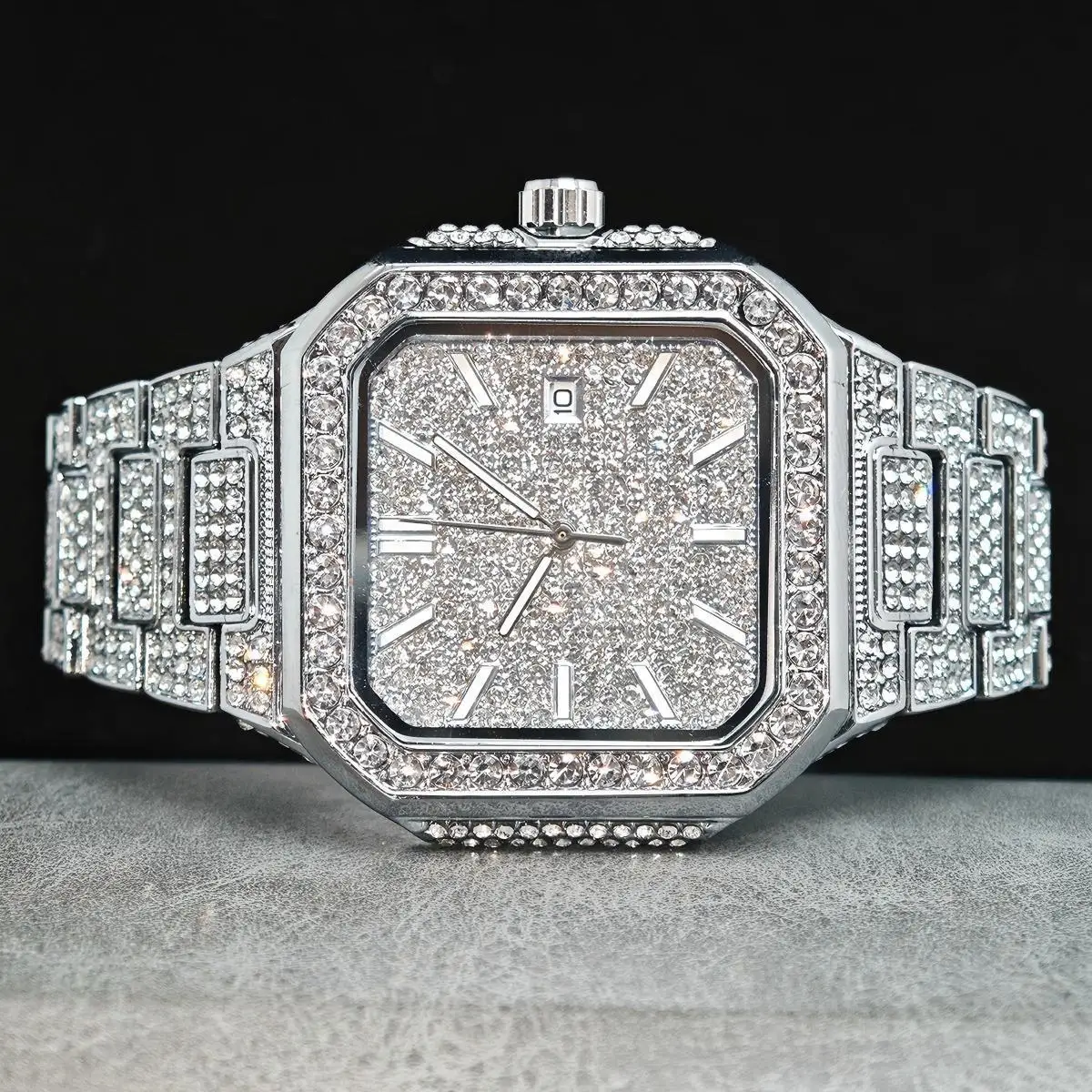 

UNIGUET модные часы Iced Out для мужчин, роскошные квадратные часы из нержавеющей стали, мужские ювелирные изделия в стиле хип-хоп с бриллиантами, наручные часы Reloj Hombre