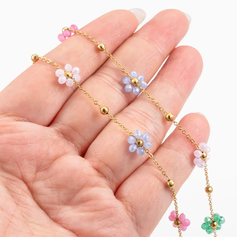 18-каратное золото из нержавеющей стали, цепочки с цветком ромашки для ожерелья, браслета, принадлежности для изготовления бусин «сделай сам», цепочки, ювелирные изделия, аксессуары