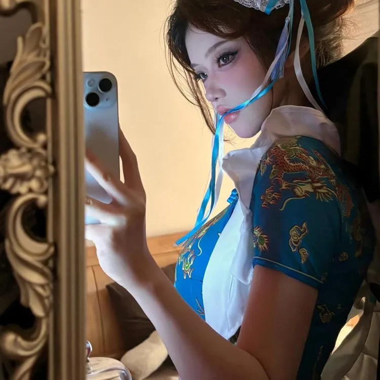 فستان تشيونغسام جديد بالطراز الصيني، زي تنكري للهالوين وعيد الميلاد، تنورة خادمة ناعمة للفتيات، تشيونغسام قصير للارتداء اليومي