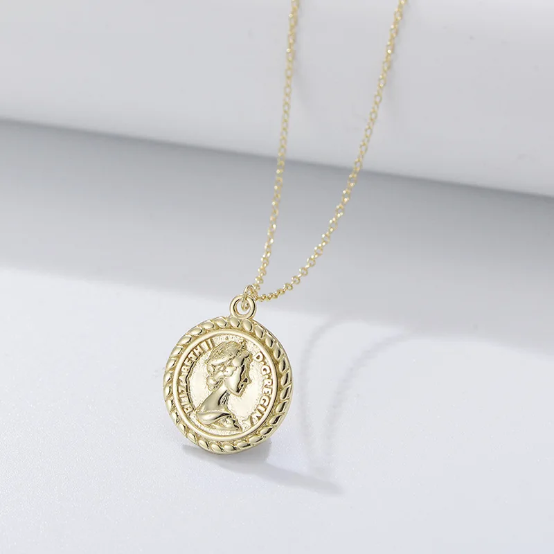 Roman coin shaped pendant necklace, vintage pure silver gold-plated jewelry for personalized charm style｜gift for girlfriends.