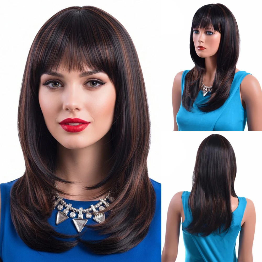 

MSIWIGS Short Straight Wigs Synthetic Hair for Women High Temperature Fiber Black Ombre Wigs with Highlight