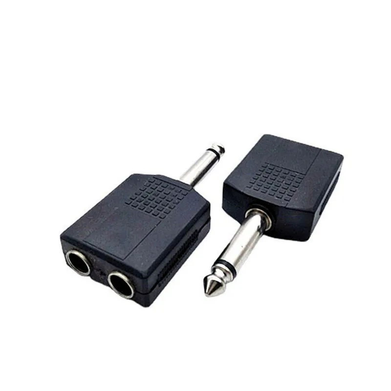 Adaptador de áudio estéreo de canal duplo 6.5mm 1 a 2 6.5mm macho para 6.5mm 2 fêmea conversor de áudio de microfone de canal único \ duplo f1