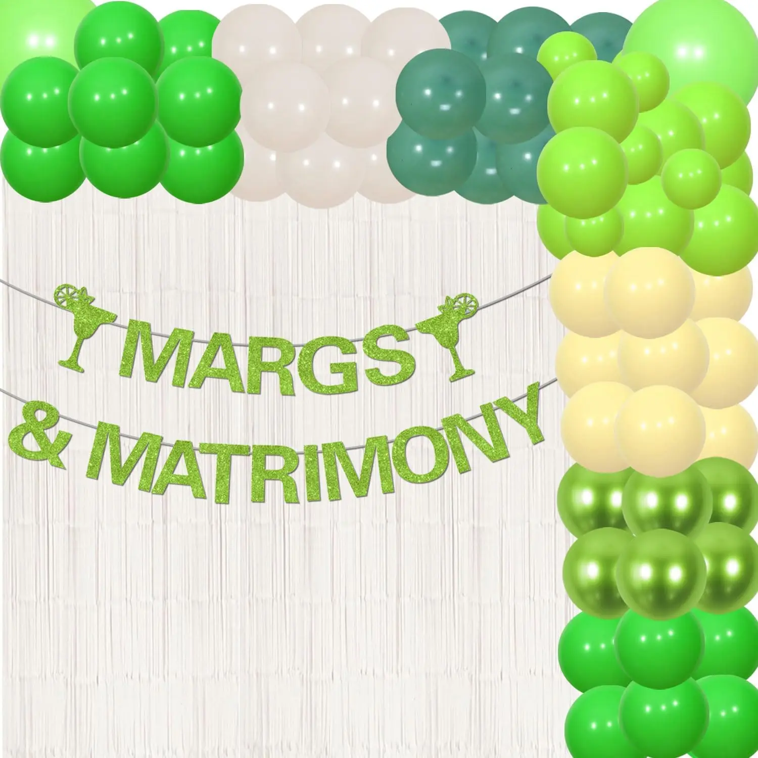 

Joymemo Margs and Matrimony Bachelorette Decorations Green Banner Balloons Garland Arch Kit White Bridal Shower Party Supplies