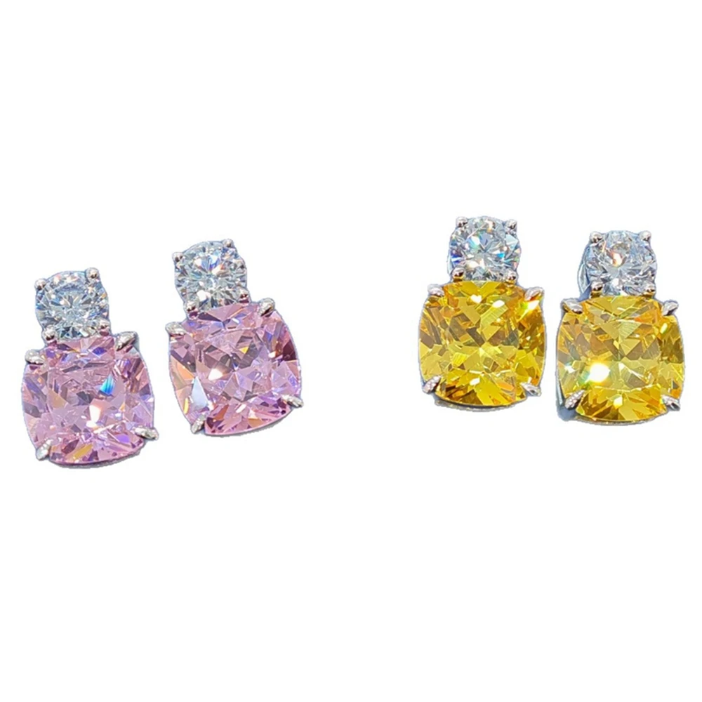 Yaranyan Sparkling Solid 925 Sterling Silver 2.5 CT Lab Sapphire Citrine Gemstone Ear Studs Earrings Fine Jewelry Wholesale