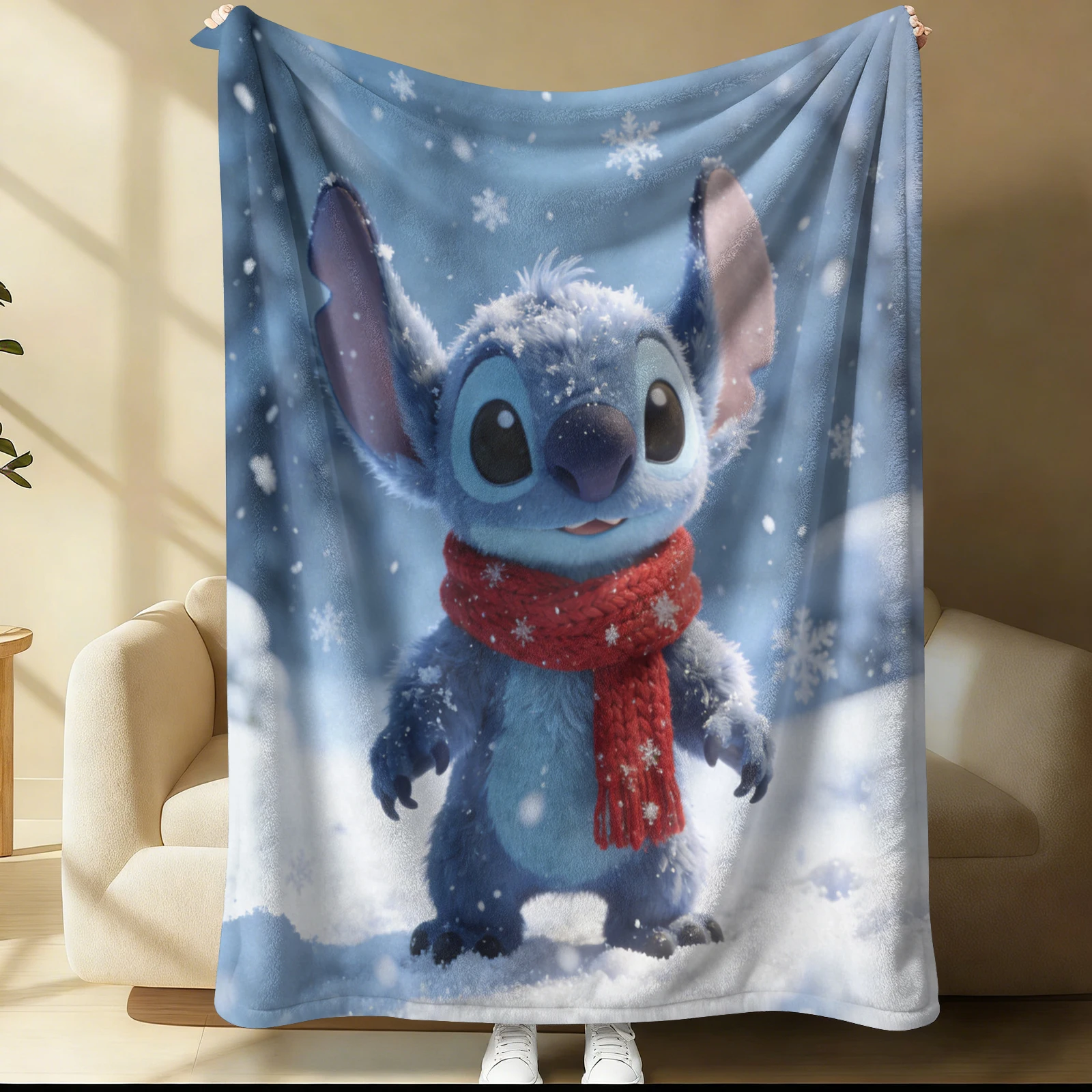 Manta de Franela con Estampado de Stitch de Disney, Cálida y Acogedora para Invierno, Ideal para Sofá, Cama o Decoración del Hogar