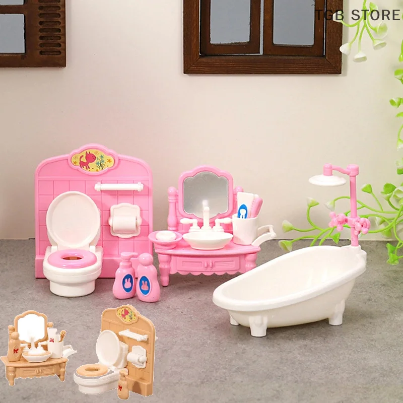 

Miniature Dollhouse Bathroom Set - Bathtub Toilet Sink Furniture Home Model Decor Toy for Doll House Accessories 12 Scale