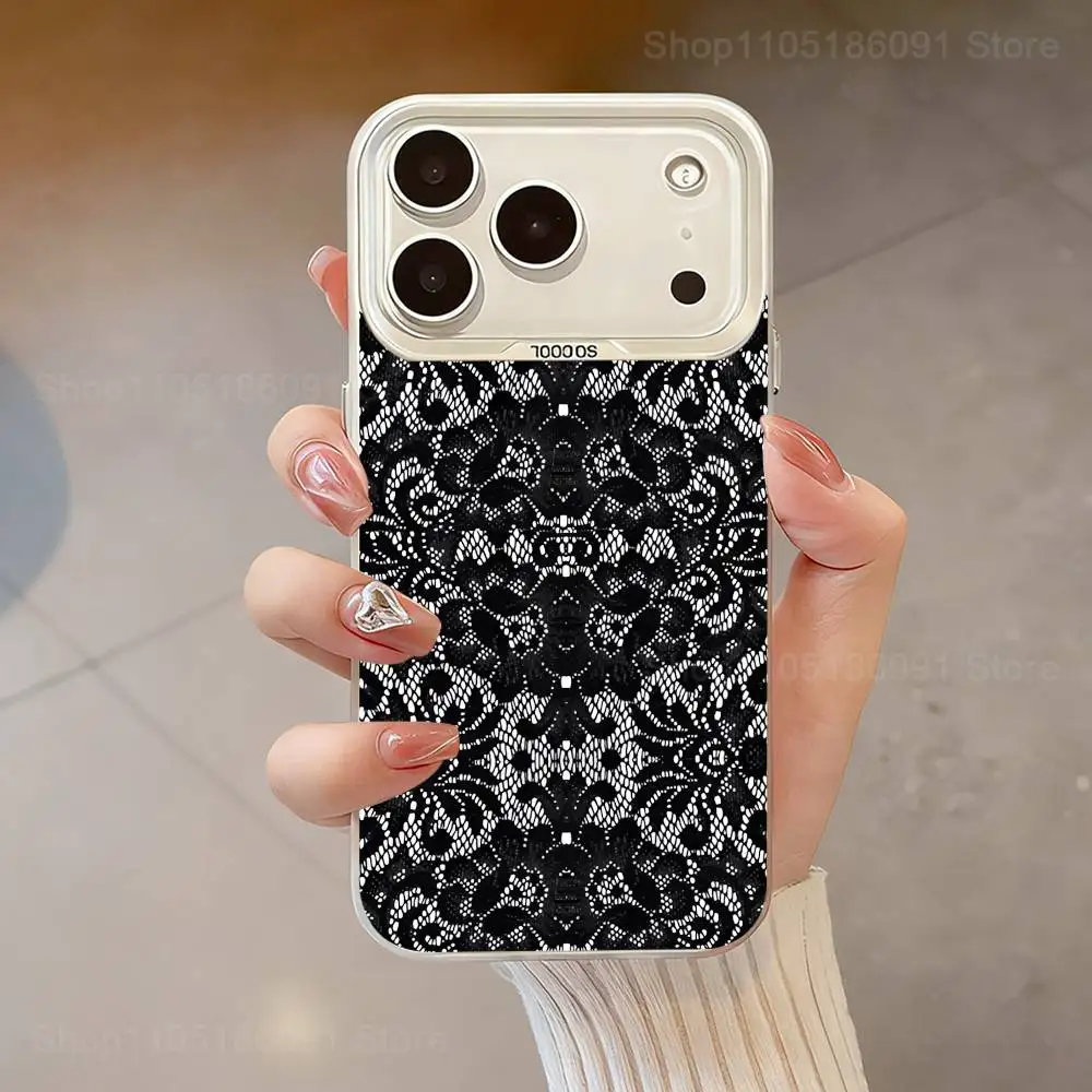 Coque de téléphone imprimée en dentelle noire, pour iPhone 17,16,13,12,X,11,15,14,Pro,Max,Plus,SE4,Air,Mini blanc IMD HD mat