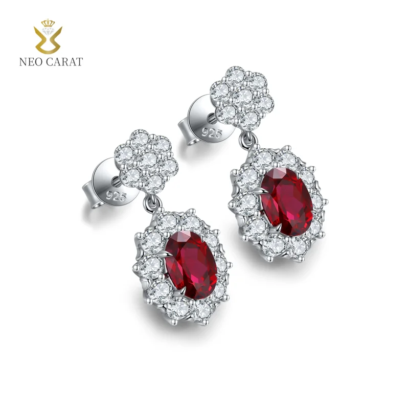

NEO CARAT S925 Посеребренные серьги из белого K-золотого яйца в форме культивированного рубина с большим основным камнем 2,32 карата для банкетного платья и вечеринки