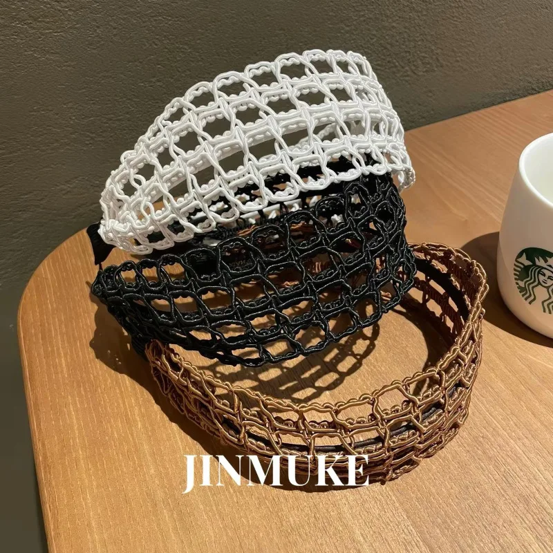 Nouvel accessoire capillaire coréen : serre-tête large tressé ajouré, simple et polyvalent, pour un style élégant.