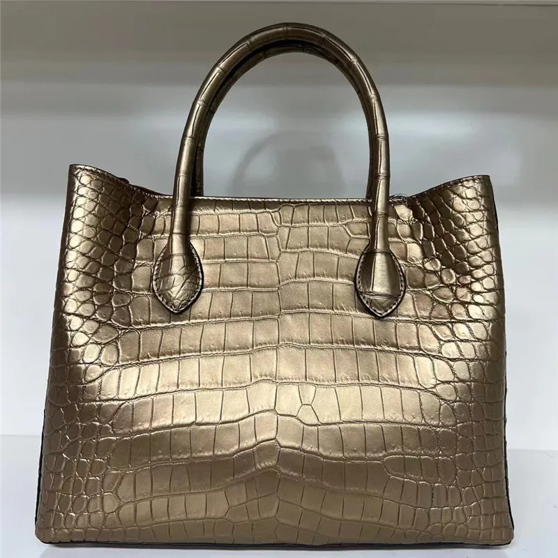 Authentic Real Crocodile Belly Skin Lady Large Colorful Purse Genuine Alligator Leather Female Handbag Women Single Shoulder Bag