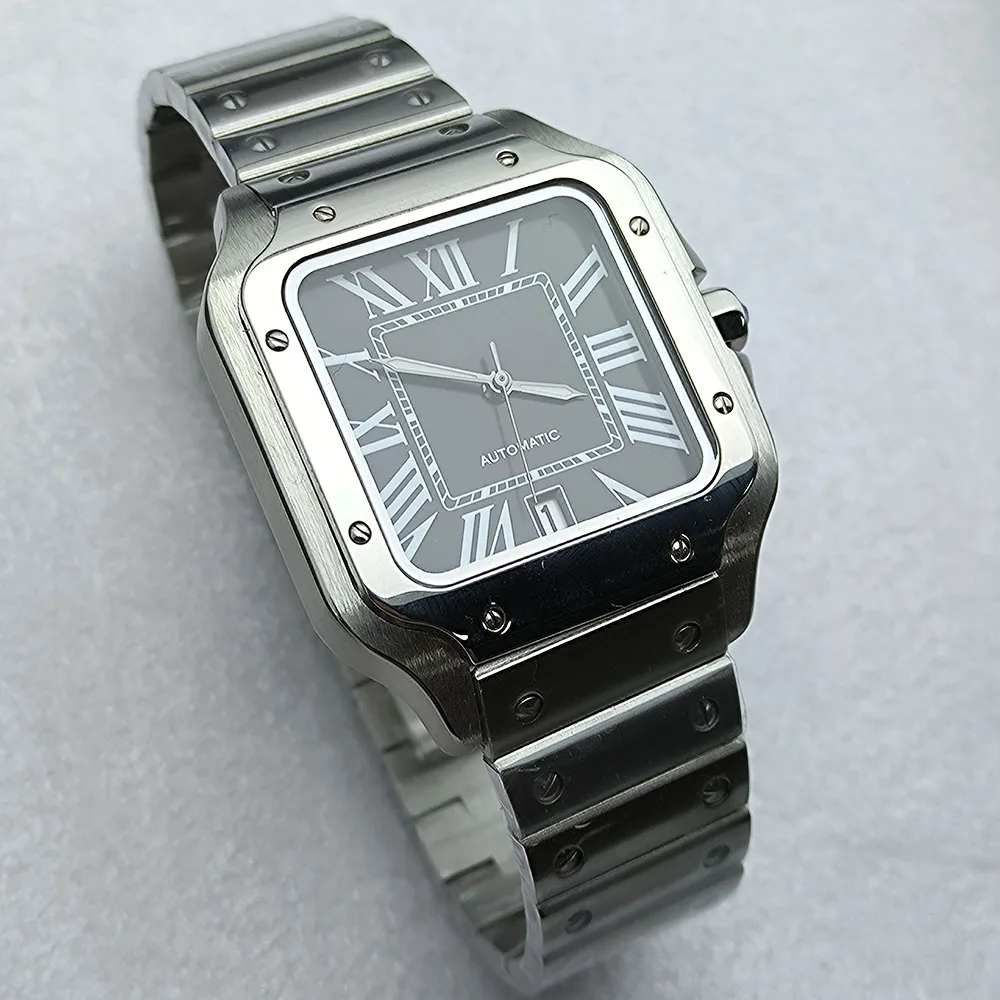 Reloj NH35 de 38MM, reloj Santos para hombre, maquinaria automática de acero inoxidable, modificación de reloj, esfera personalizada, movimiento NH35