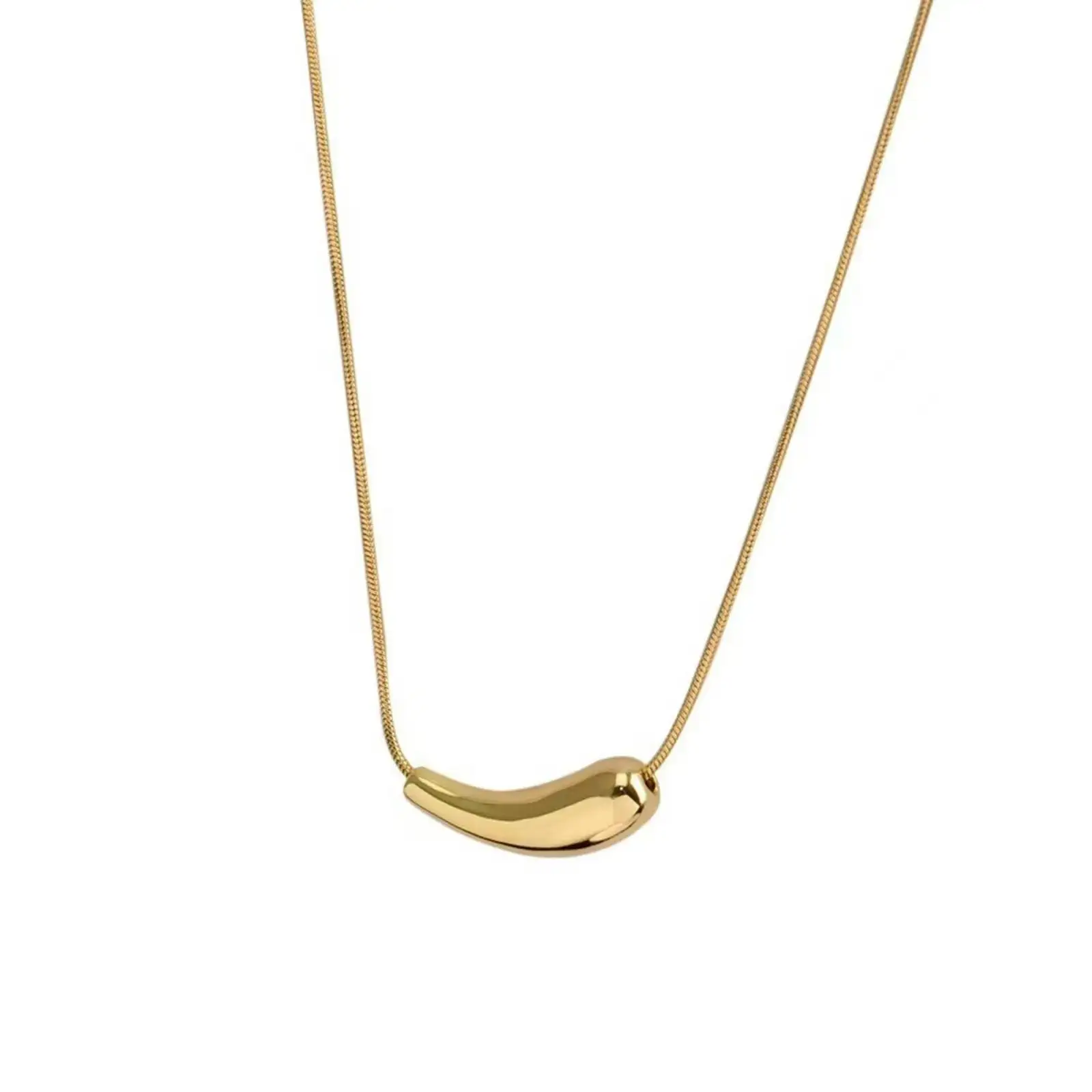 Gebogene Bohnen-Anhänger-Halskette Edelstahl-Schlangenkette Modeschmuck Geschenk für Frauen und Mädchen – Detail 1
