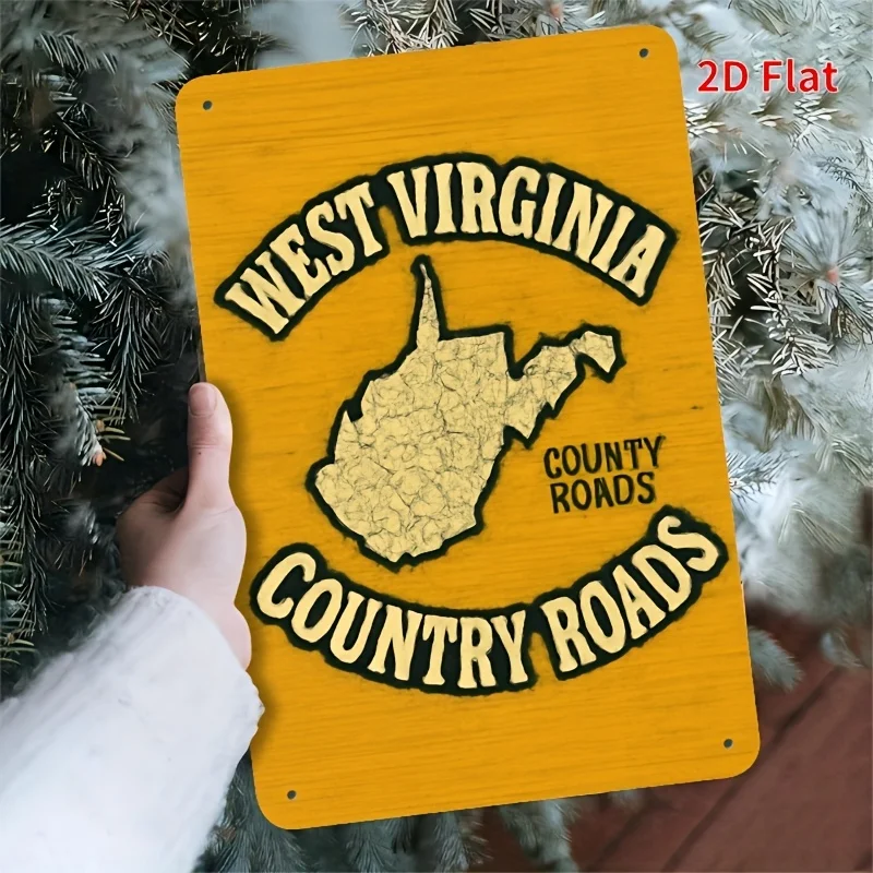 West Virginia Country Roads Metal Sign - Weatherproof Indoor/Outdoor Decor for Home, Bar, Office, Cafe, for Man Cave, Garage -