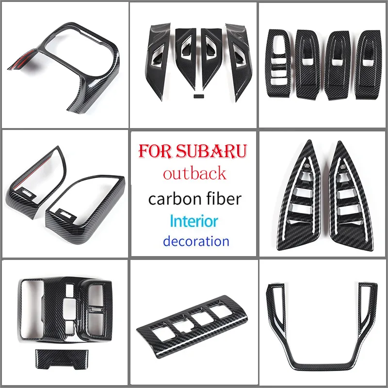 For Subaru Outback 2021 2022 2023 ABS Carbon Fiber Car Air Outlet Decorative Frame Glass Lifting Button Frame Car Accessories